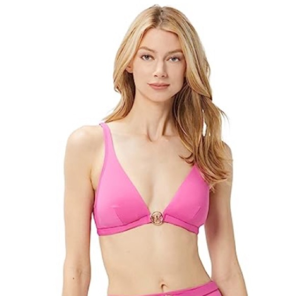 Michael Kors Womens Cerise Pink Polyamide Triangle‎ Bikini Bra Size Large new